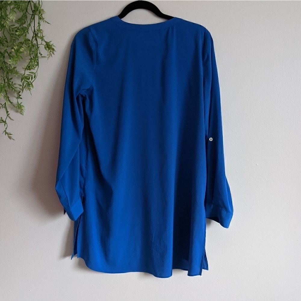 (Susan Graver) Blue Tunic Blouse 4 - Picture 9 of 10